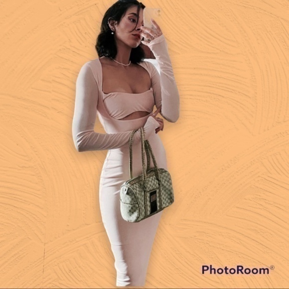 Beige NUDE mesh Midi Dress - Picture 5 of 8